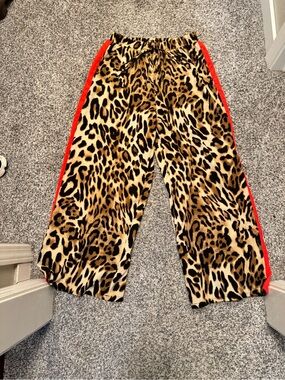 SHEIN Leopard Print Wide Leg Pants with Red Side Stripe